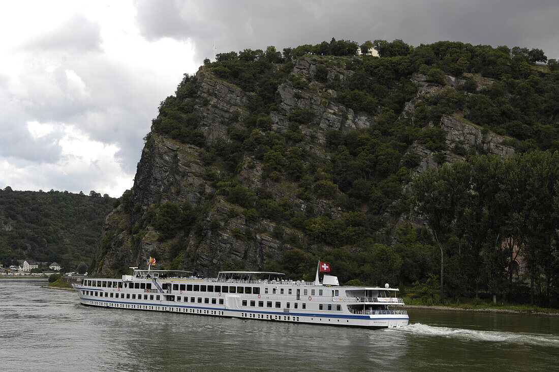 A ship on the Rhine near Loreley, Rhineland Palatinate, Germany