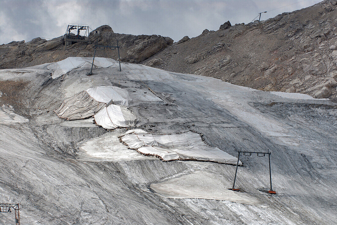 Covers protecting glacier, Zugspitzplatt, Zugspitze, Upper Bavaria, Bavaria, Germany