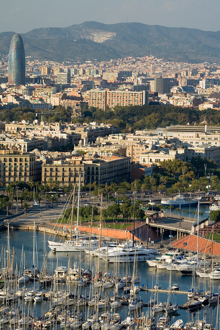 Torre Agbar by Jean Nouvel,  Port Vell, harbour, Barceloneta, Barcelona, Spain