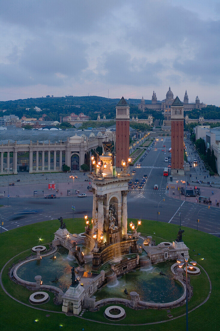 Placa de Espanya, Avinguda de la Reina Maria Cristina, fairground of Fira de Barcelona, Palau Nacional, Montjuic, Barcelona, Catalonia, Spain