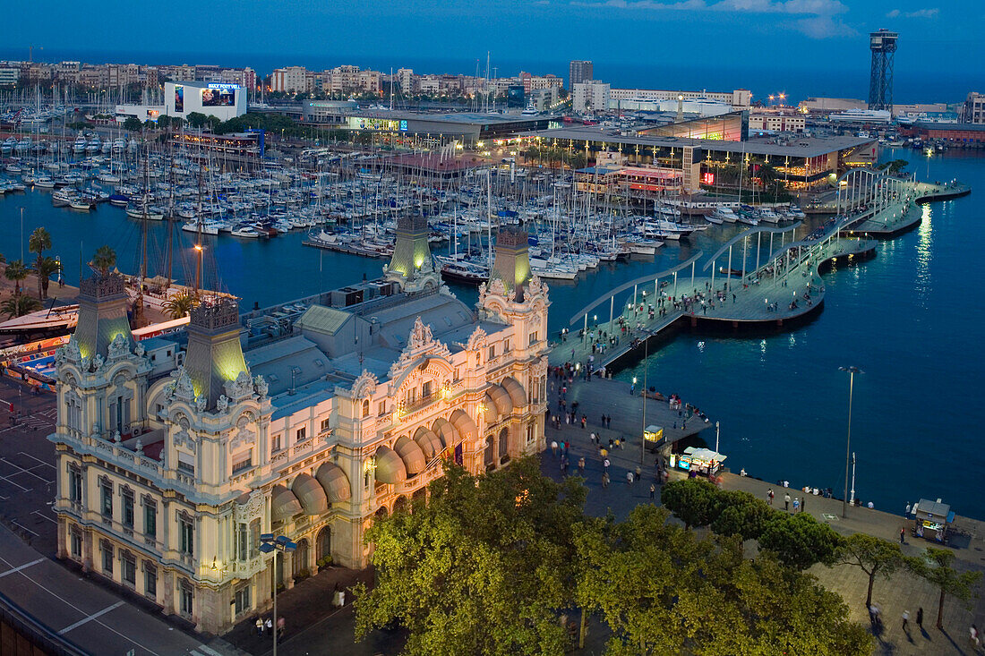 stately building of Port de Barcelona, Rambla del Mar, Port Vell, old harbour, Ciutat Vella, Barcelona, Catalonia, Spain