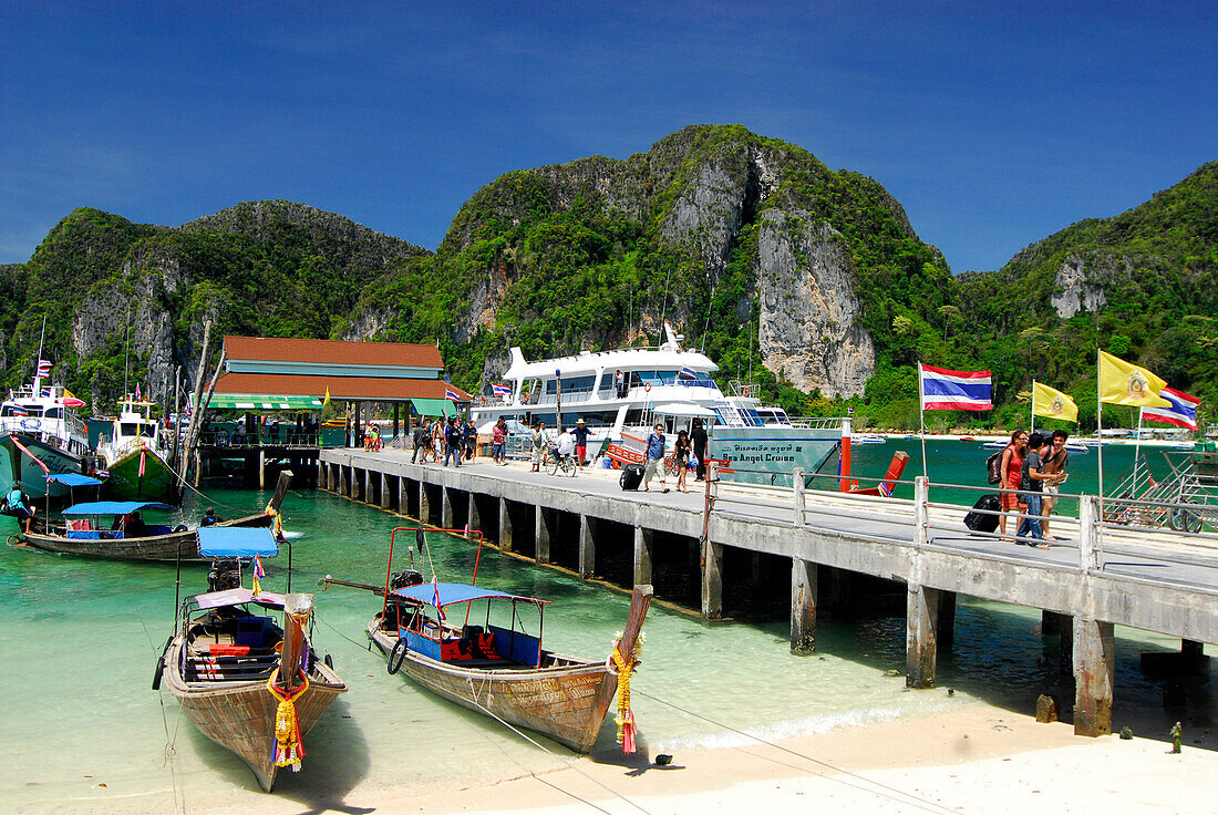 Boats and ferry at the quay, Ao Ton Sai, Ko Phi Phi, Krabi, Thailand