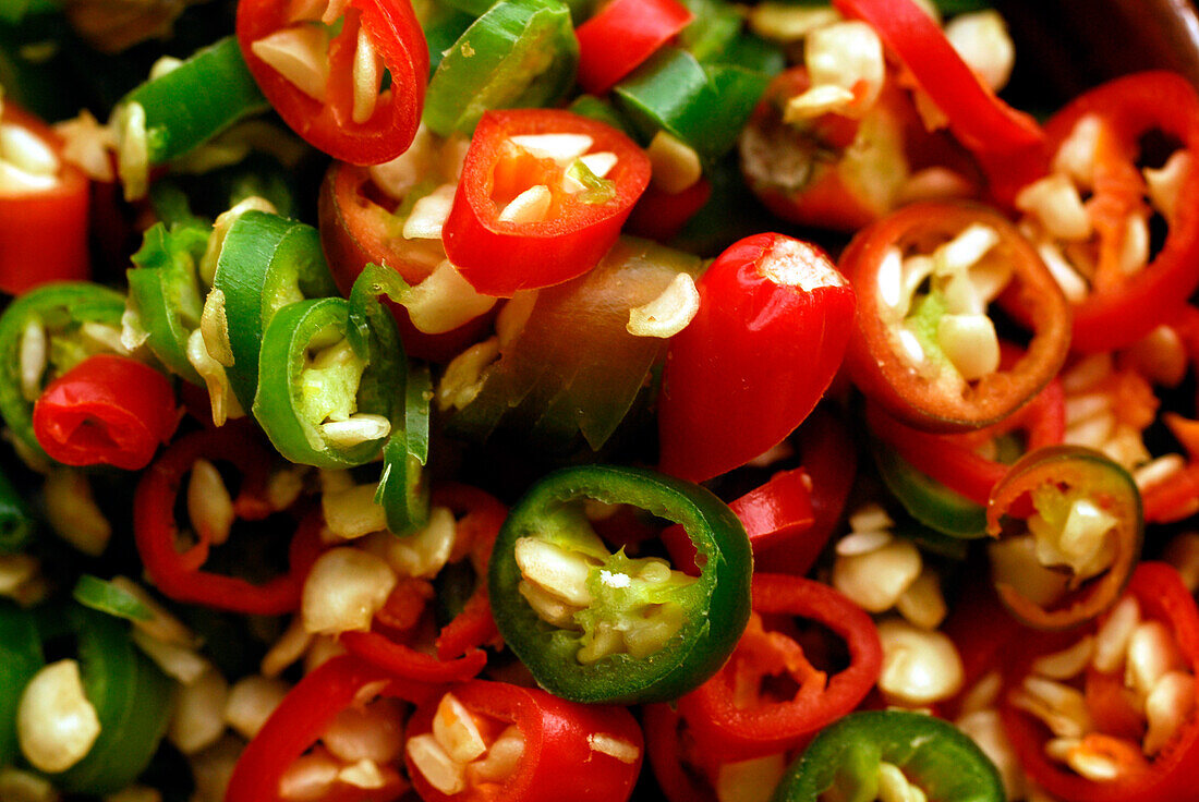 Close up of chili peppers, Thai Fingerfood, Hotel Rayavadee, Hat Phra Nang, Krabi, Thailand