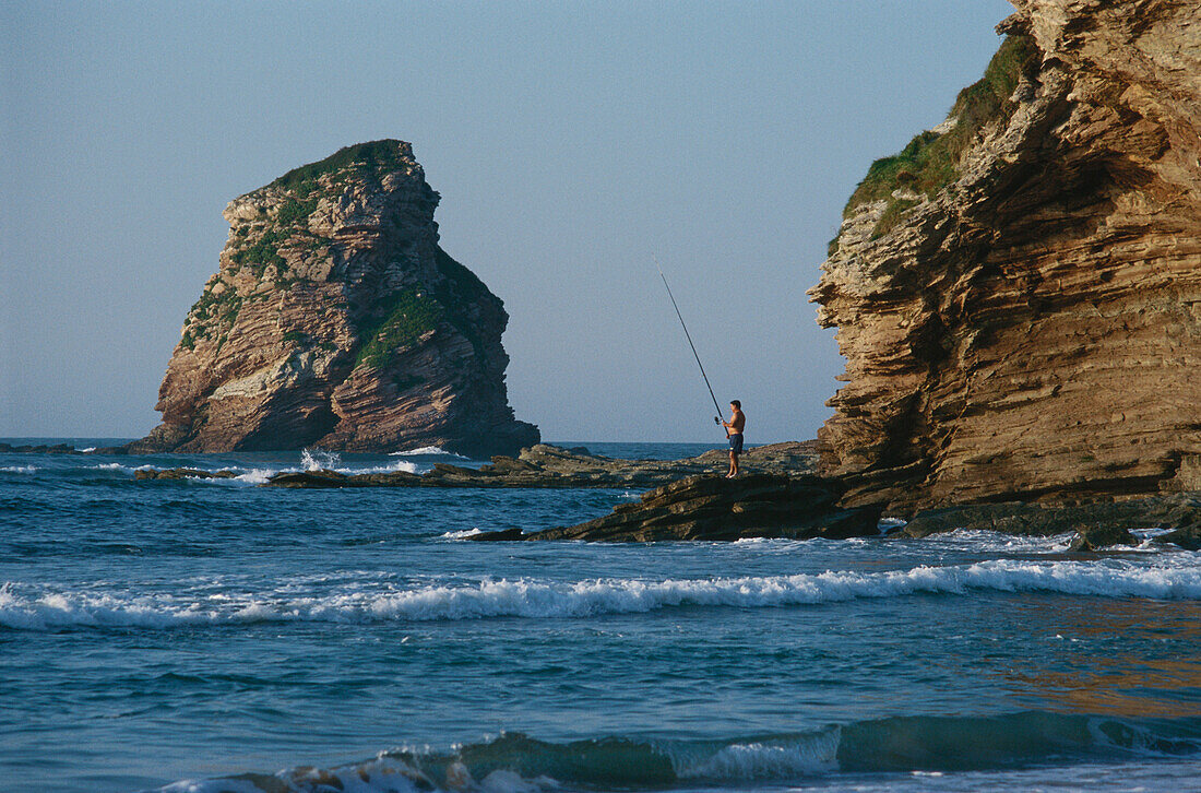 Angler, Corniche Basque, Hendaye, Basque Country, Atlantic Coast, France