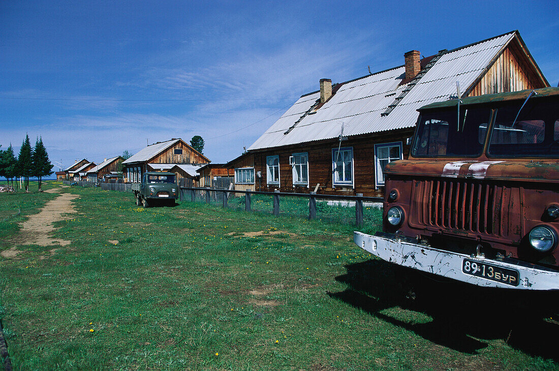 Typical houses, Davsha, East coast of Lake Baikal, Siberia, Russia
