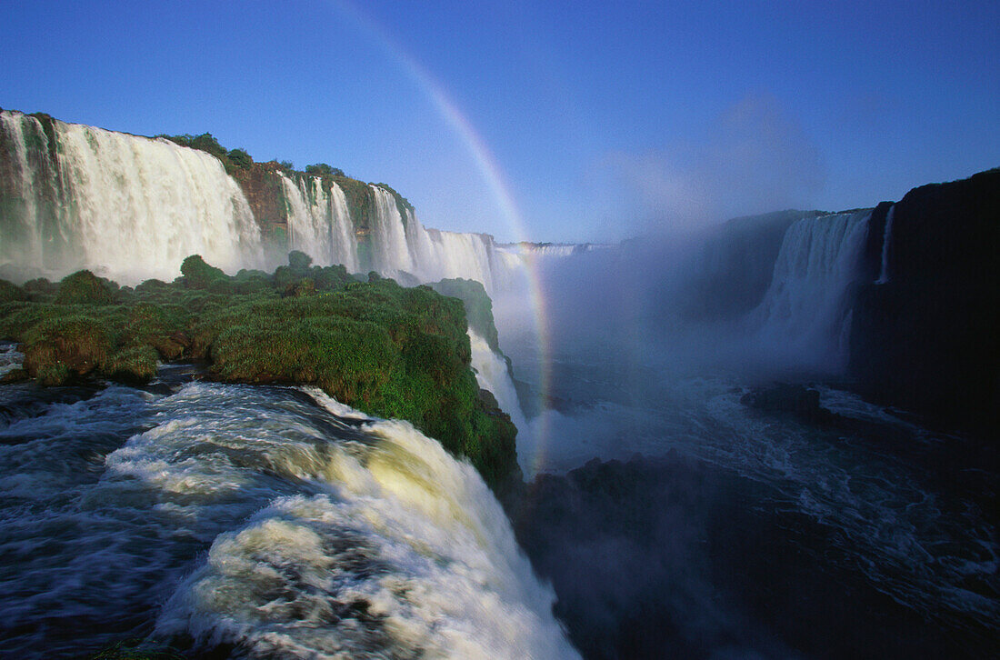 Iguacu Falls with rainbow, View from the brasilian side, Brazil, Argentina
