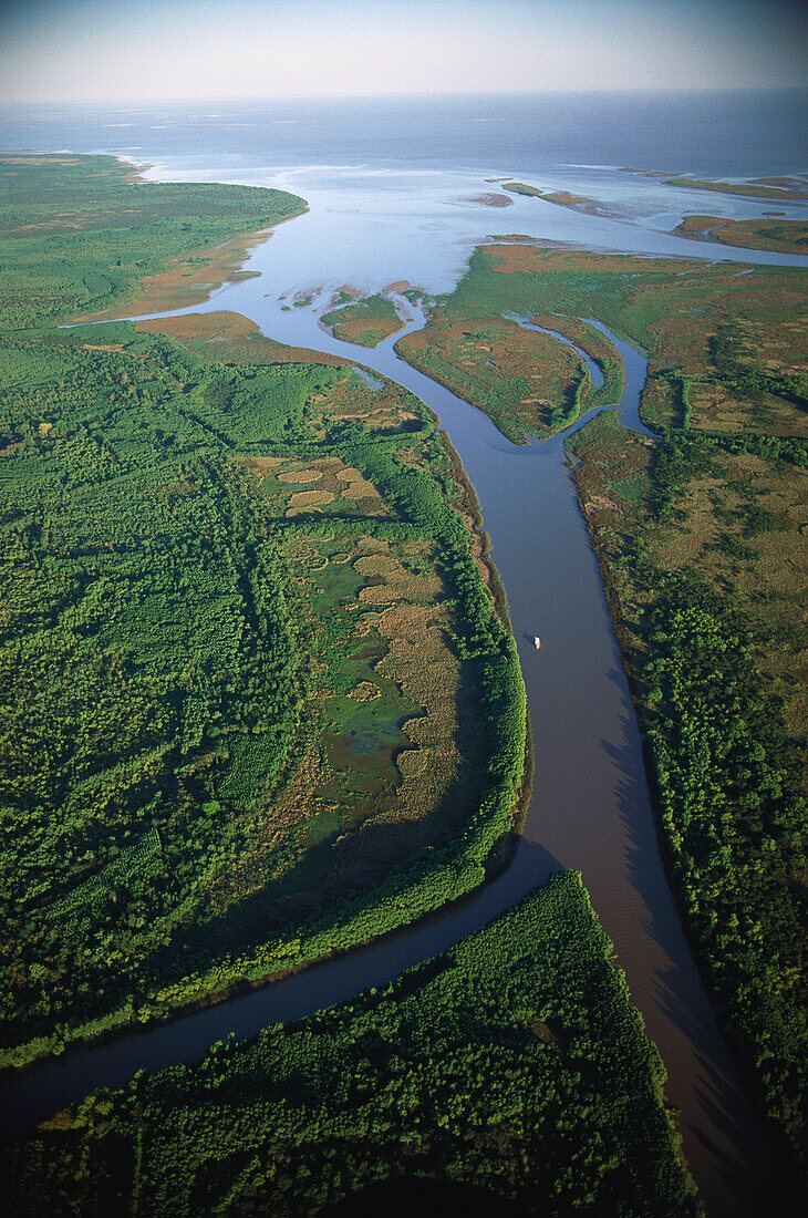 Aerial photo, Estuary of the river Rio Parana, Argentina, South America