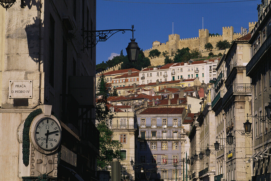 View of Castelo de Sao Jorge, Rossio Baixa, Lisbon, Portugal