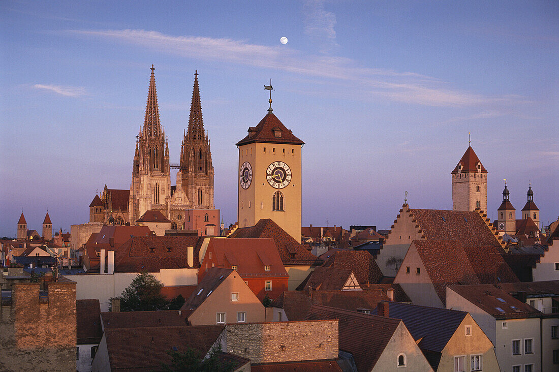 Regensburg Cathedral and city hall tower, Regensburg, Bavaria, Germany