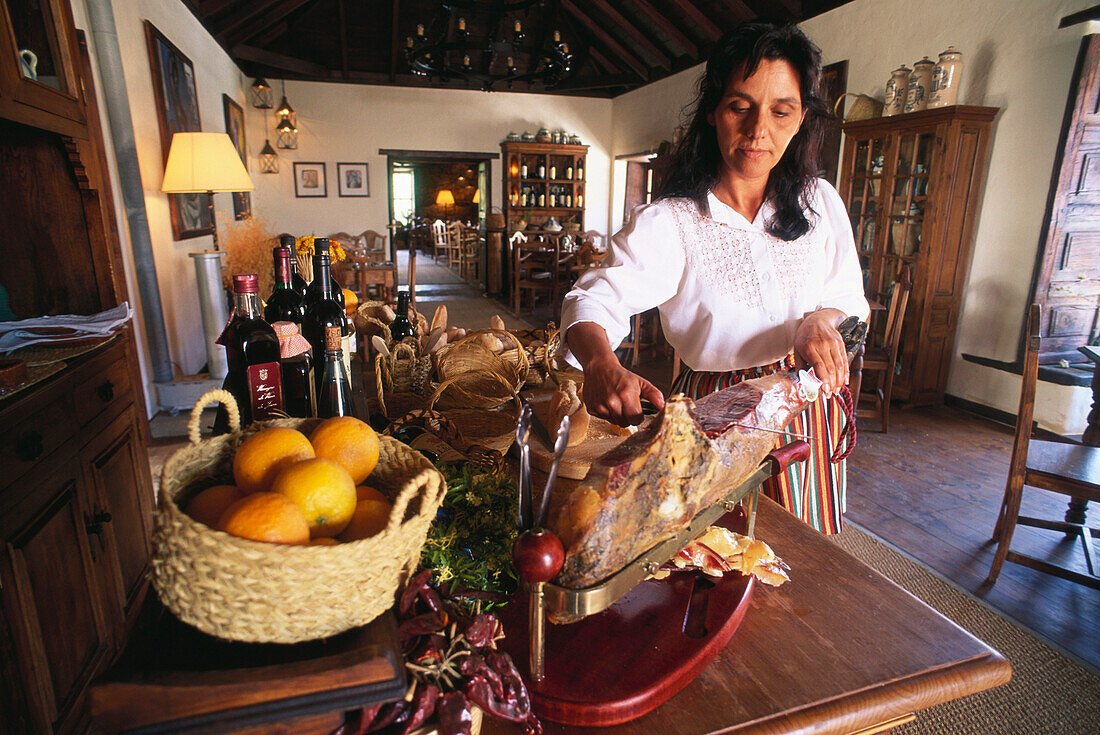 Restaurant mit Spezialitäten, Casa de Santa Maria, Altes Herrenhaus, Betancuria, Fuerteventura, Kanaren, Spanien
