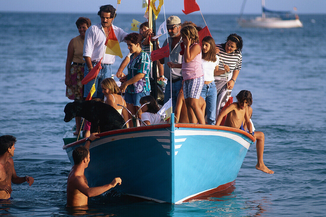 Boat procession, Fiesta de Ntra., Senora del Carmen, Giniginamar, Fuerteventura, Canary Islands, Spain