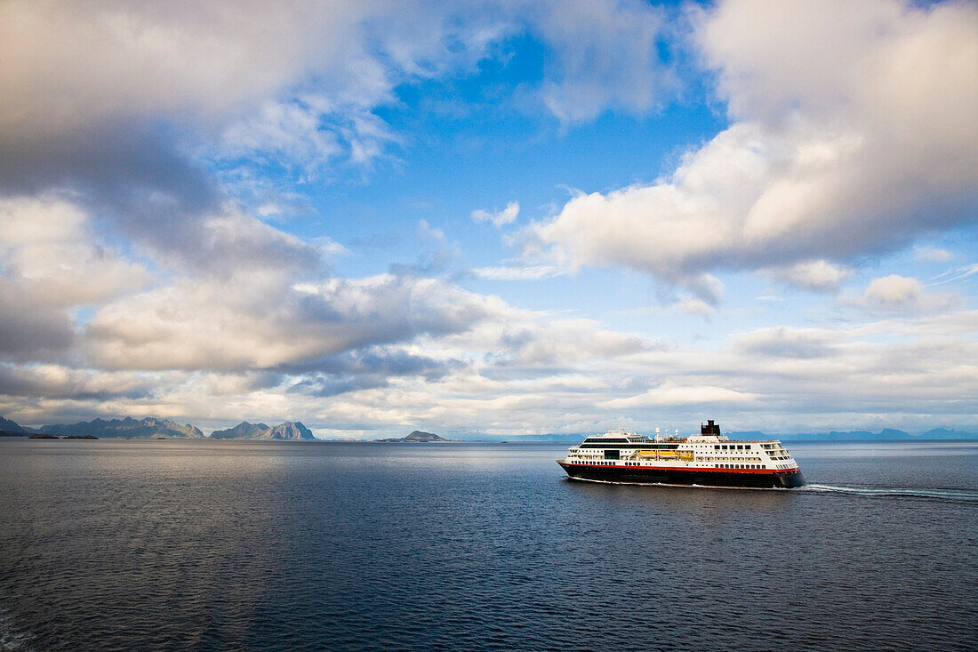 A Hurtigruten post ship close to Svolvar,  Lofoten, Norway