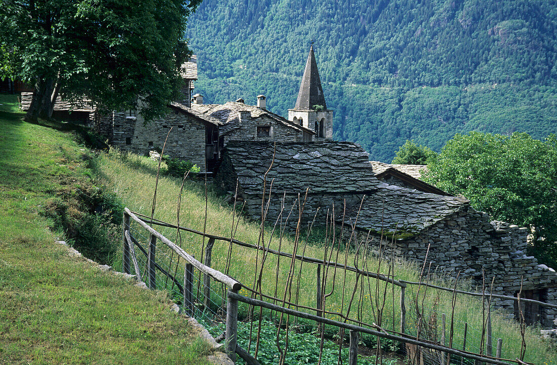 stone houses of Savogno, Valchiavenna, Bergell, Italy