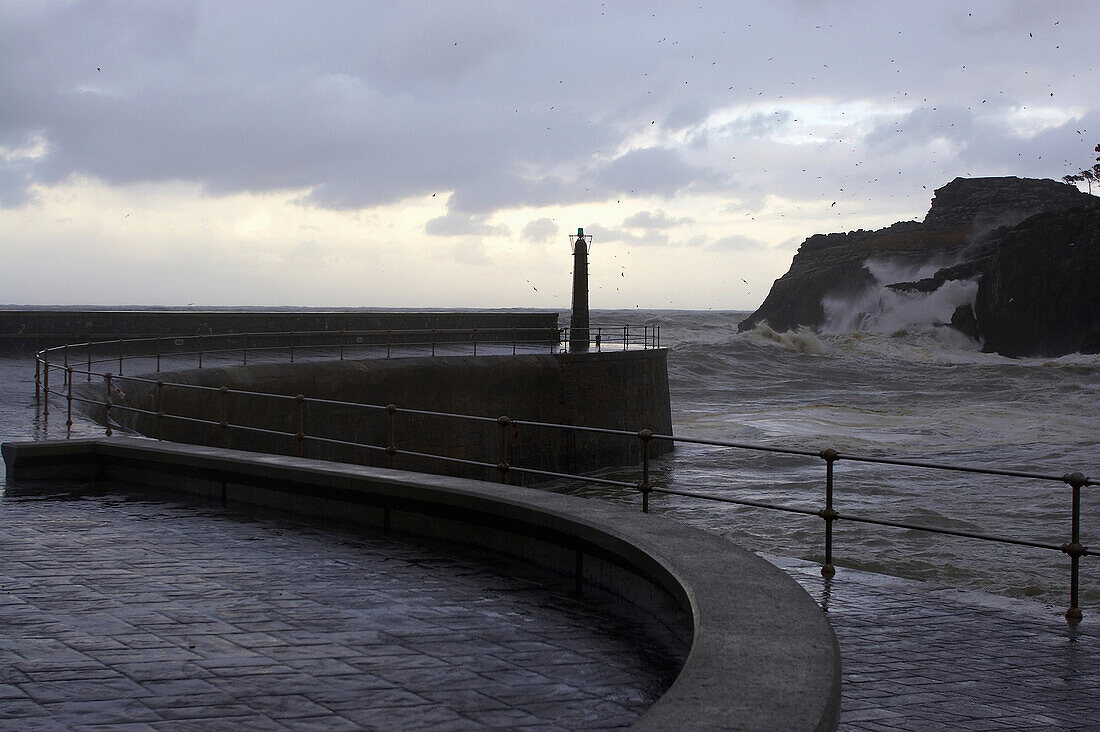 Coast with big wave, wind wave, from gale winds, Lekeitio, Lequeitio, Euskadi, País Vasco, Spain