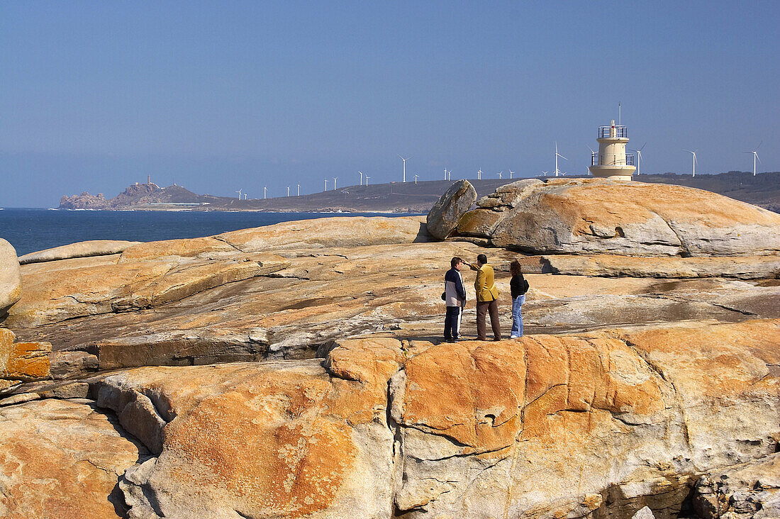 Landscape with wind turbines in the distance, Cabo Vilan, Punta da Barca, Costa da Morte, Galicia, Spain