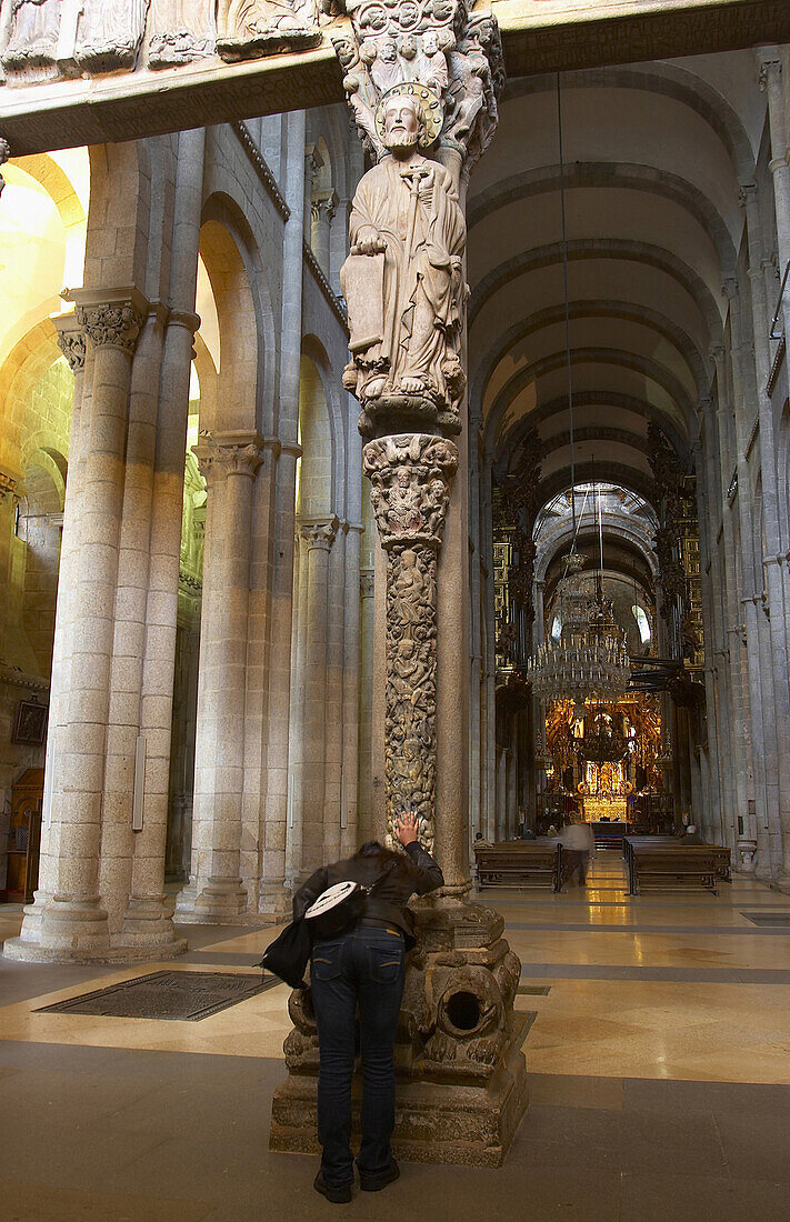 Westseite der Kathedrale mit Portico de la Gloria, Skulpturen 1166-1188 unter Meister Mateo geschaffen, Kathedrale Santiago de Compostela, Galacien, Spanien