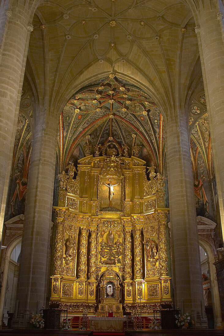 Innenaufnahme mit Gewölbe und Altar, Kathedrale, Concatedral Santa María de Redonda, Jakobsweg, Logrono, La Rioja, Spanien