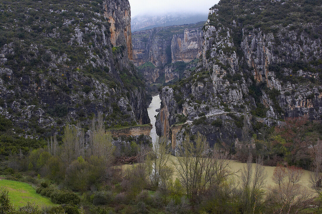 Landschaft mit Schlucht Foz de Lumbier, Iratischlucht, und Fluß, Río Irati, Navarra, Spanien