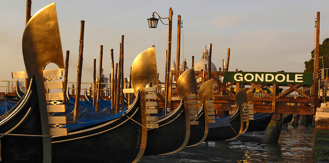 Gondola in a row, Venice, Veneto, Italy