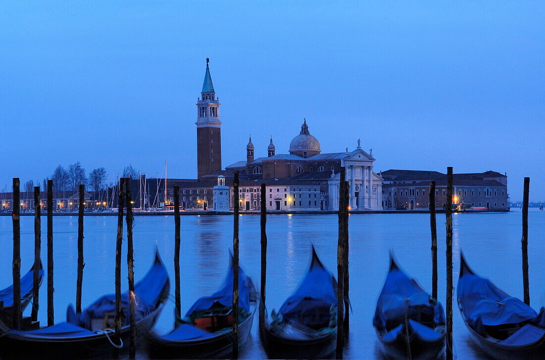 Gondolas and Isola San Giorgio, Venice, Veneto, Italy