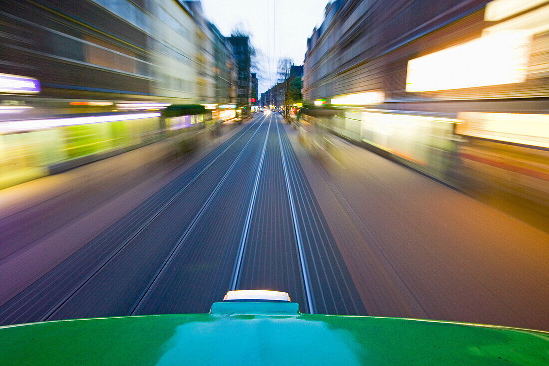Fast moving tram, Hanover, Lower Saxony, Germany