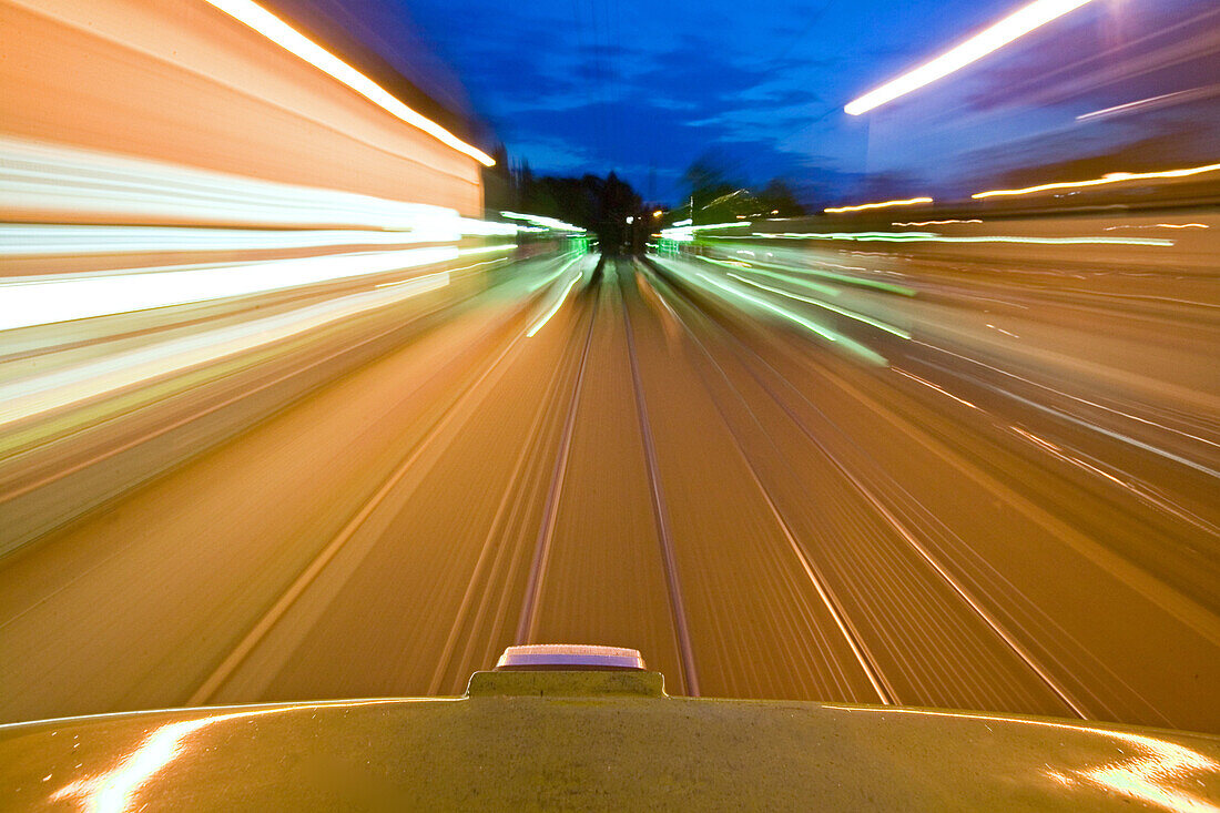 view from roof of moving tram, speed, mobility, local public transport, üstra, Hanover, Lower Saxony, Germany