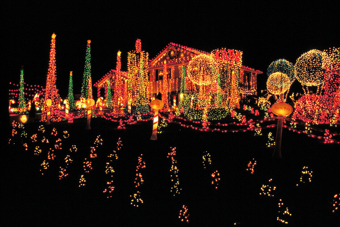 Christmas lights. Near Red Lion. Delaware. USA