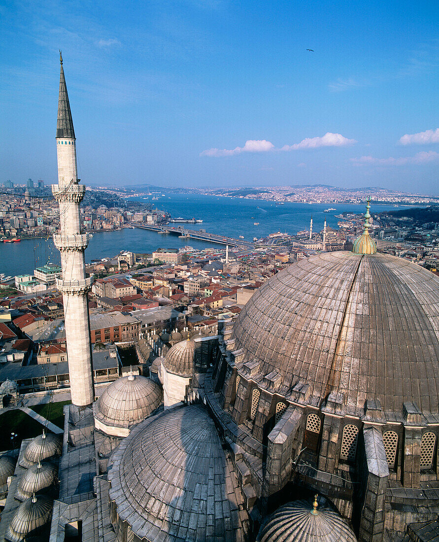 Suleymaniye mosque and Bosphorus strait. Istanbul. Turkey