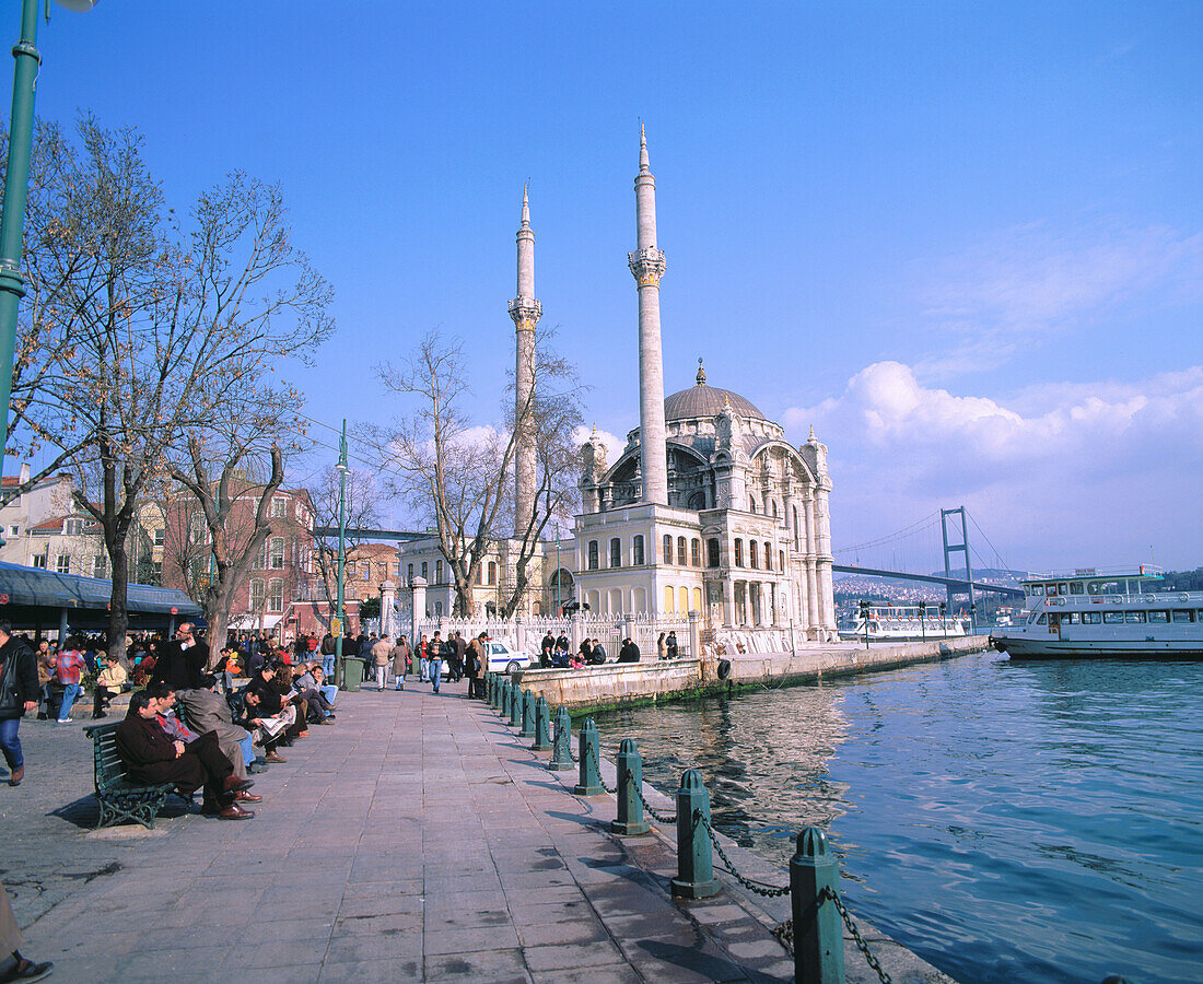 Mecidiye Mosque and bridge at the Bosphorus. Istanbul. Turkey
