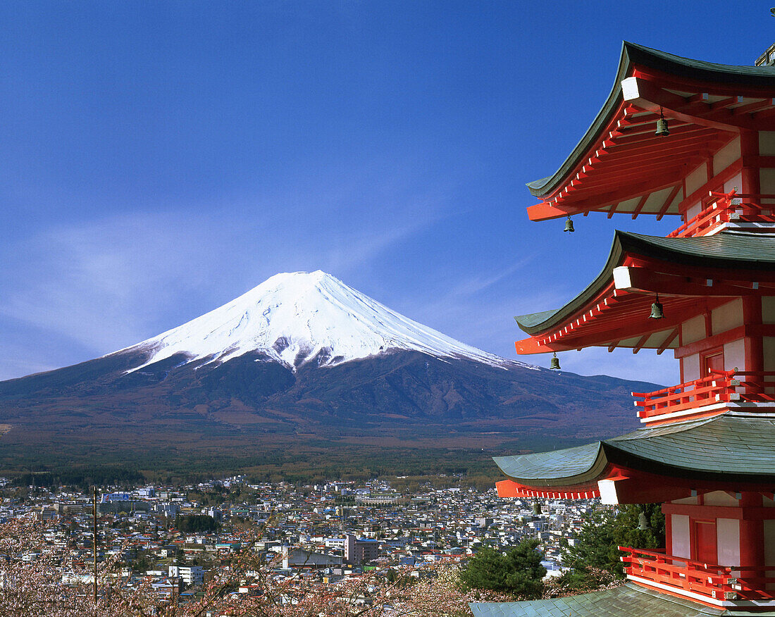 Fujiyoshida and Mount Fuji. Japan