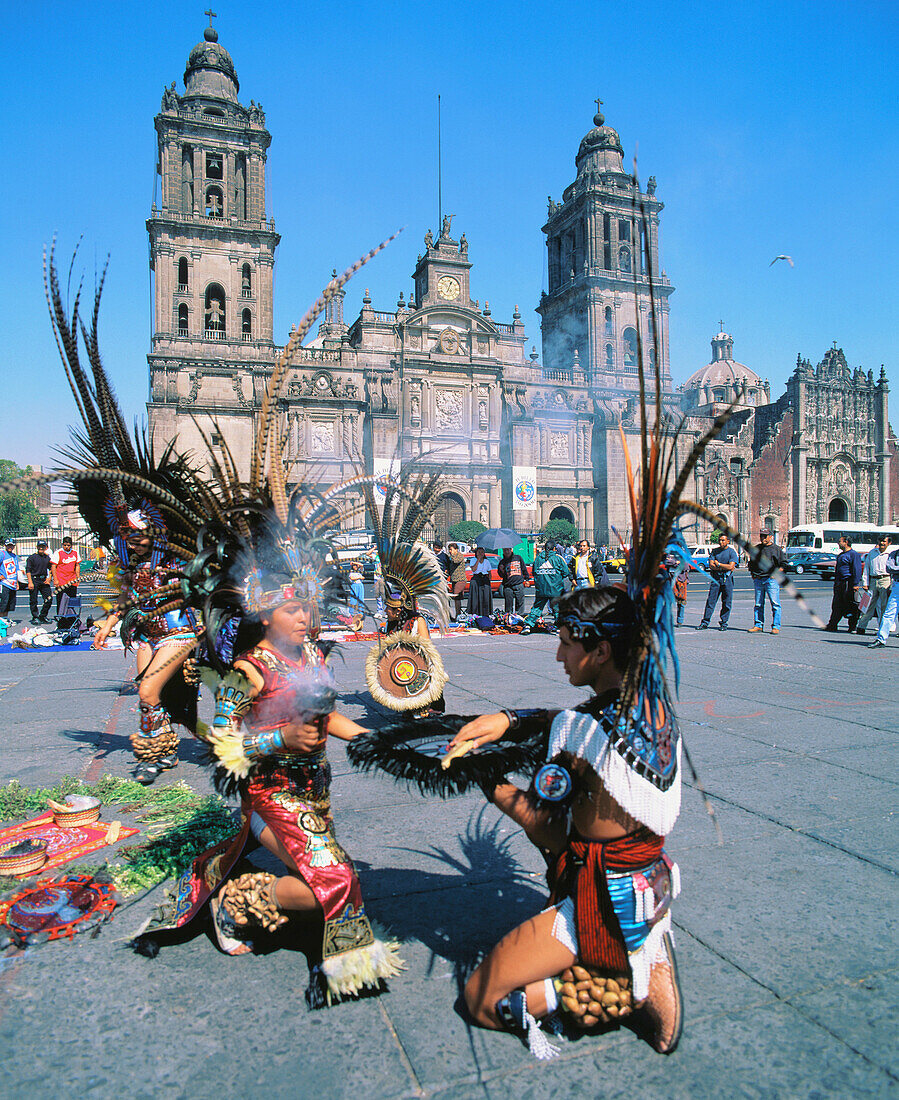 Native indians performing. Plaza de la Constitución (aka The Zócalo). Mexico City. Mexico