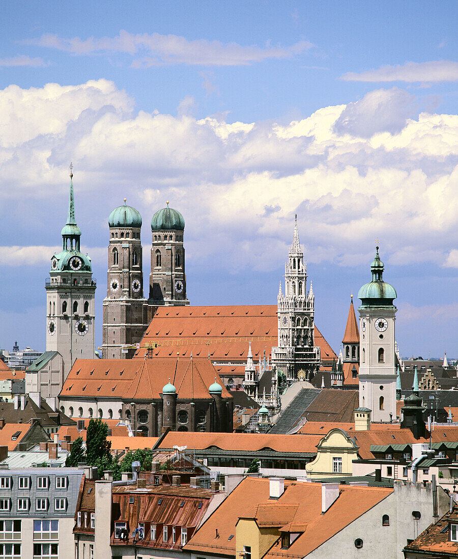 Peterskirche, the Cathedral and Town Hall. Munich. Germany