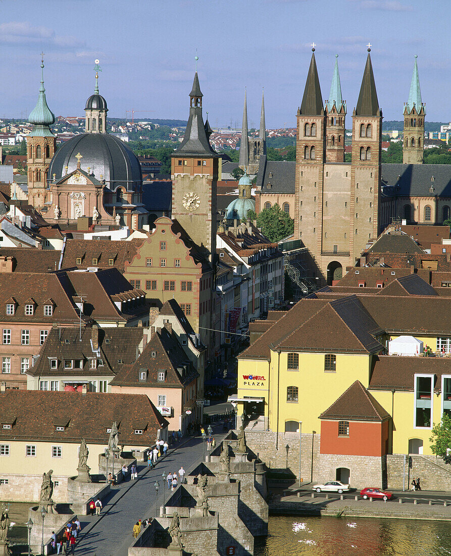 Old Main Bridge and Cathedral. Würzburg. Germany