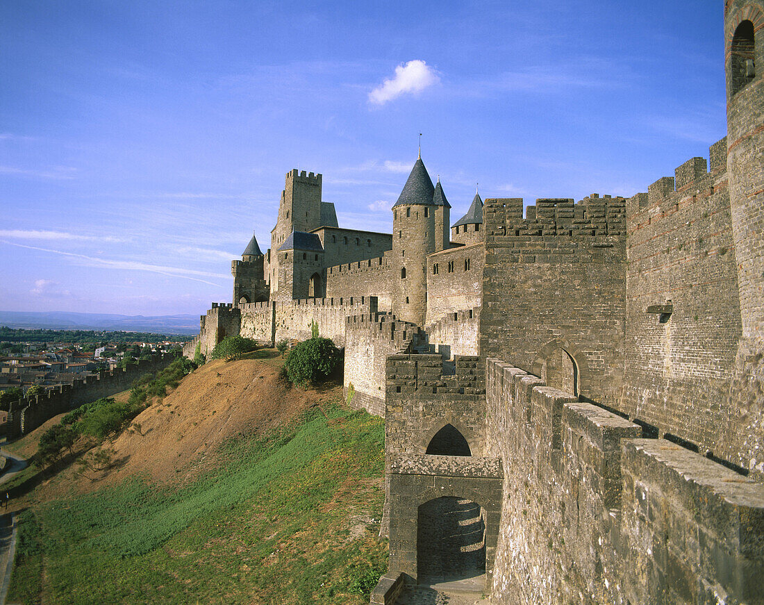 Carcassone, medieval city walls. Languedoc-Roussillon. France