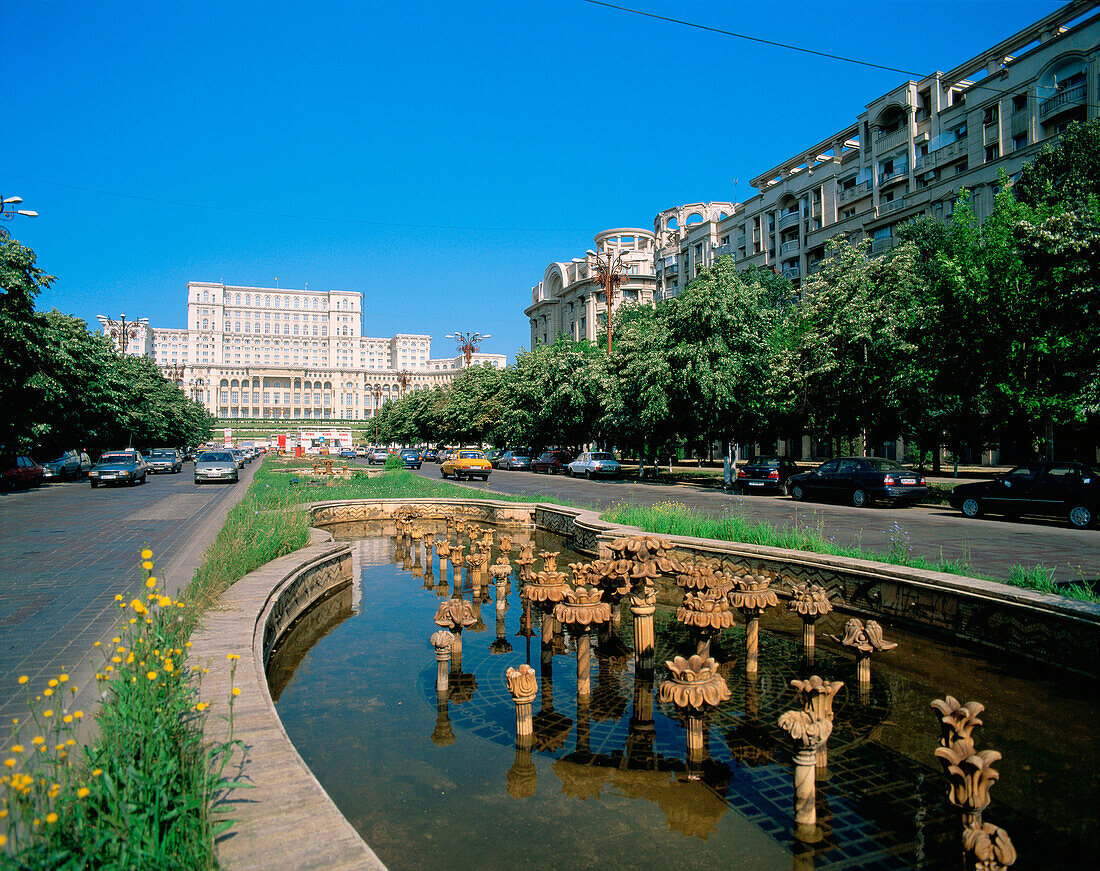Palace of Parliament in Unirii Boulevard. Bucharest. Romania