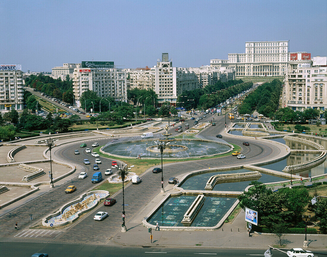 Boulevard Unirii and Parliament. Bucharest. Romania