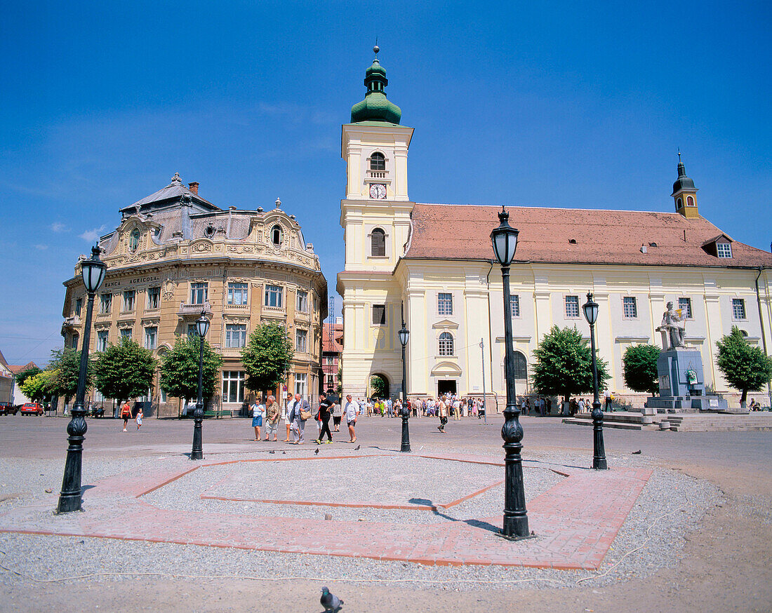 View of Piata Mare in Sibiu. Transylvania. Romania