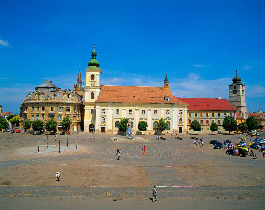 View of Piata Mare in Sibiu. Transylvania. Romania