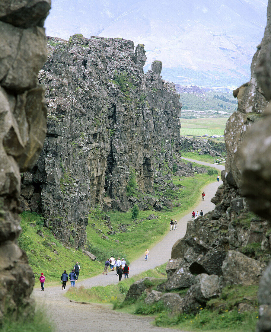 Almannagja rift (between the continental plates of Europe and America). Pingvellir National Park. Iceland