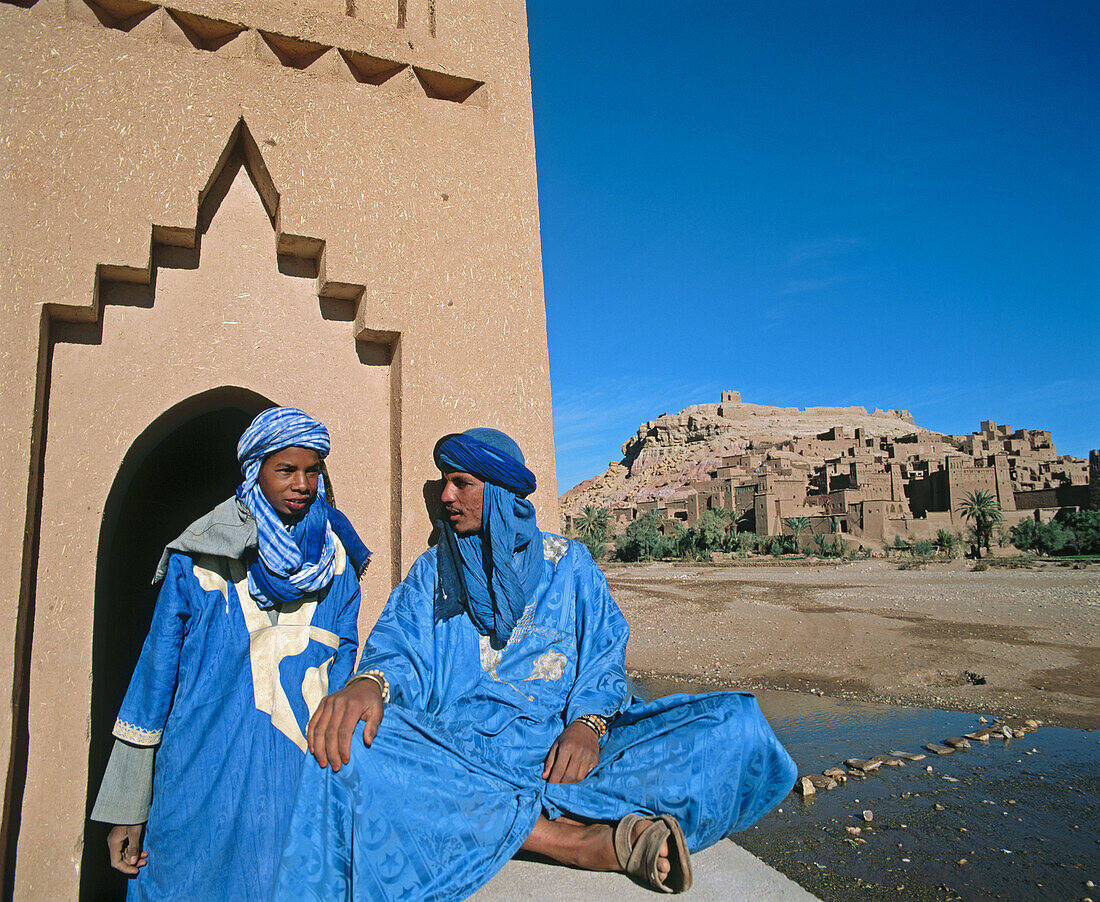 Blue men, Ait Benhaddou kasbah. Ouarzazate region, Morocco