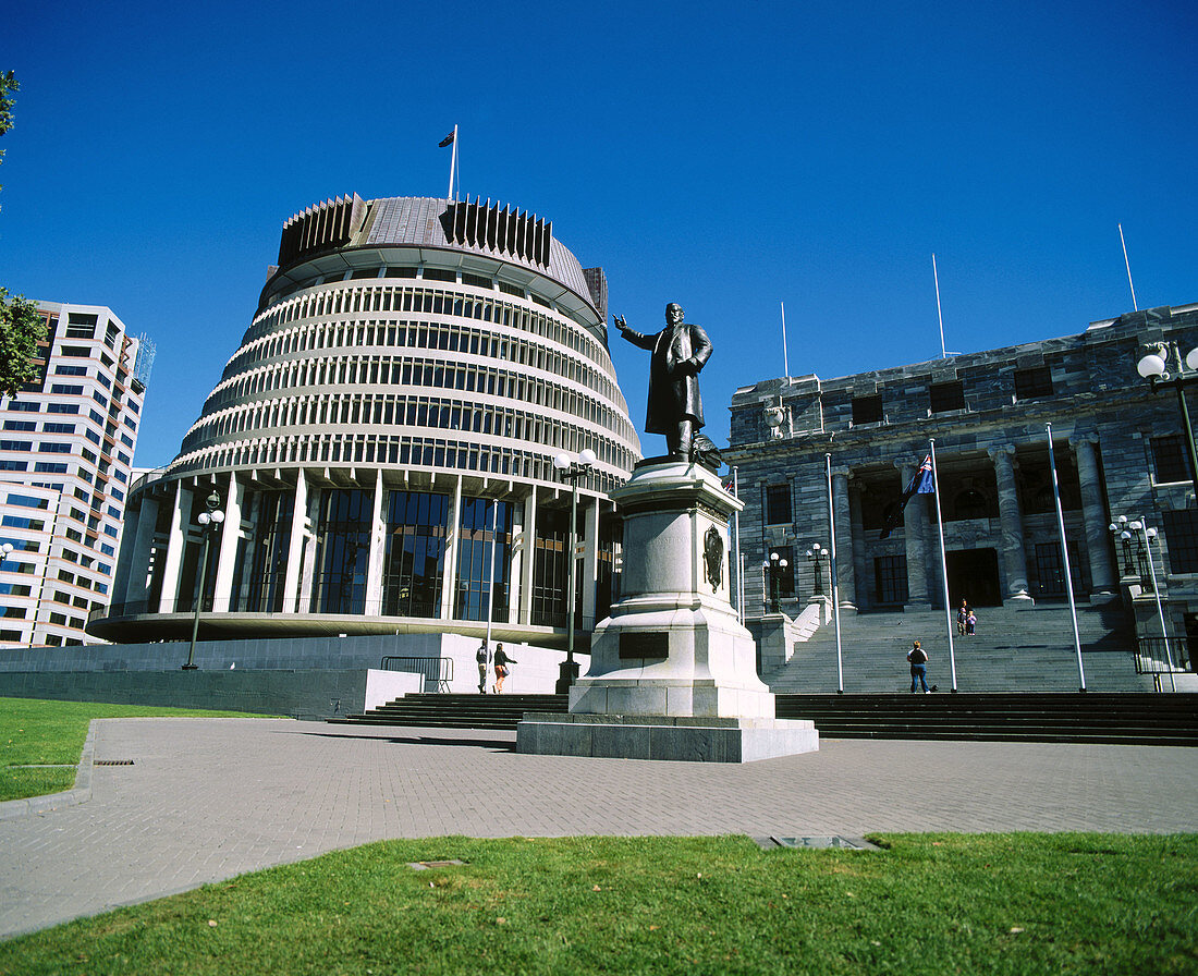 Beehive Parliament building. Wellington. North Island, New Zealand