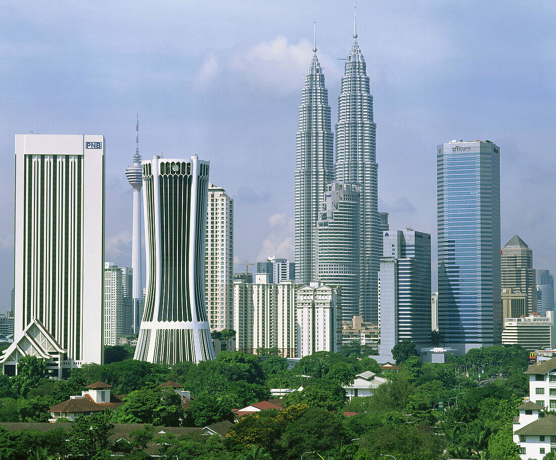 Golden Triangle district with Petronas Twin Towers in background. Kuala Lumpur. Malaysia
