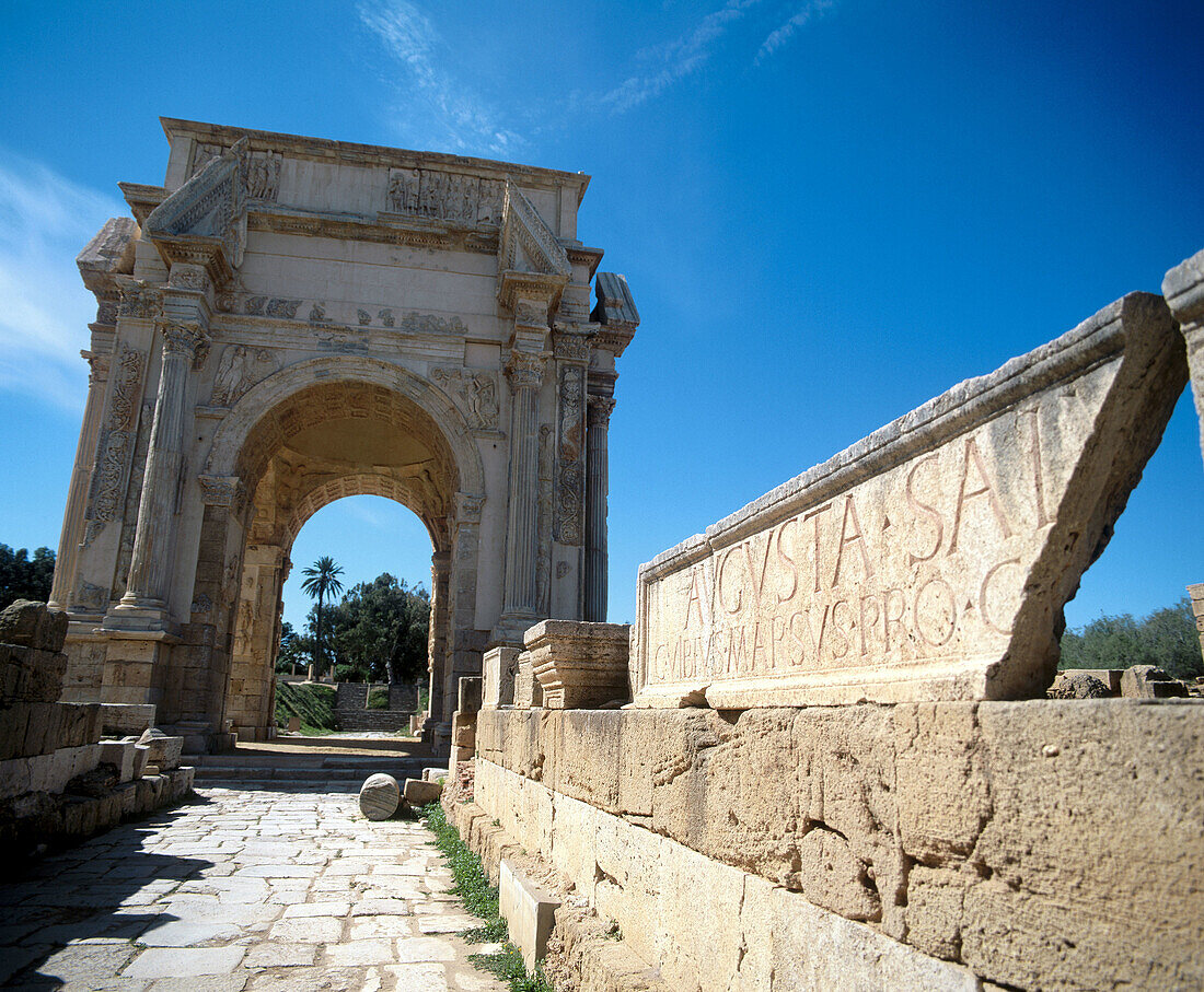 Arch of Septimius Severus, Roman ruins of Leptis Magna. Libya