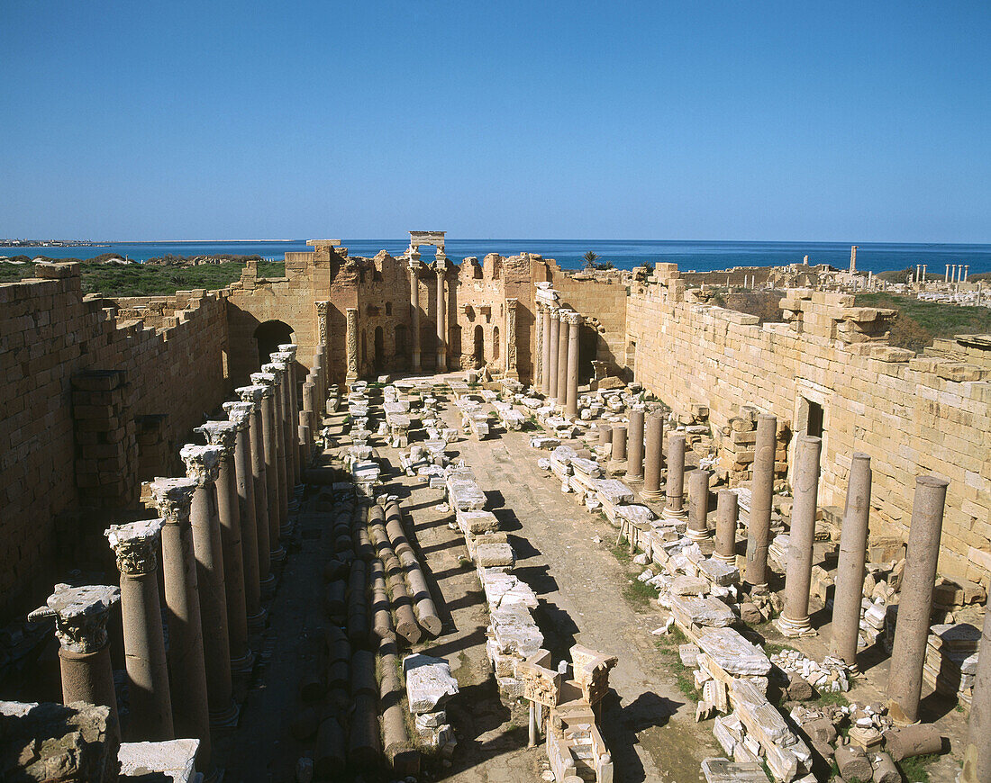 Severan basilica, Roman ruins of Leptis Magna. Libya