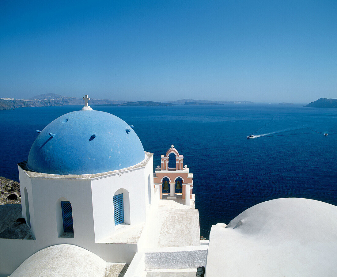 Church, Ia village. Santorini, Cyclades islands. Greece