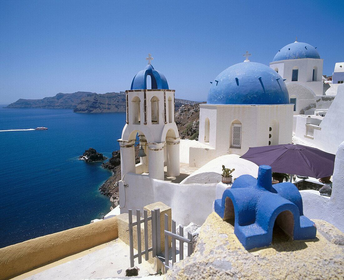 Church, Ia village. Santorini, Cyclades islands. Greece