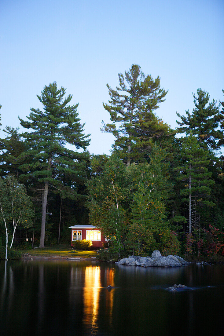 Wooden house on Lake Millinocket, Maine, ,USA