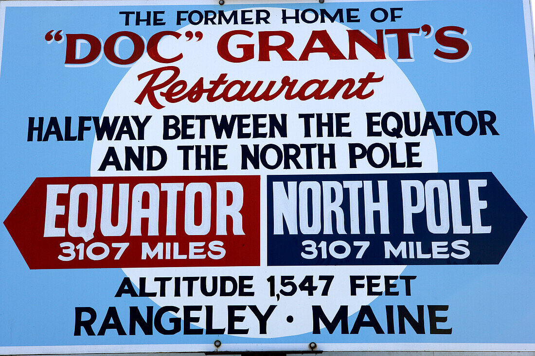 Sign of a restaurant in Rangeley, Maine, ,USA