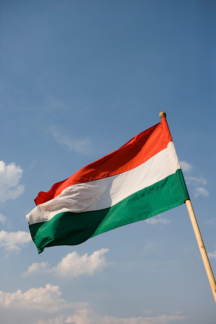 Hungarian Flag on Chain Bridge, Budapest, Hungary