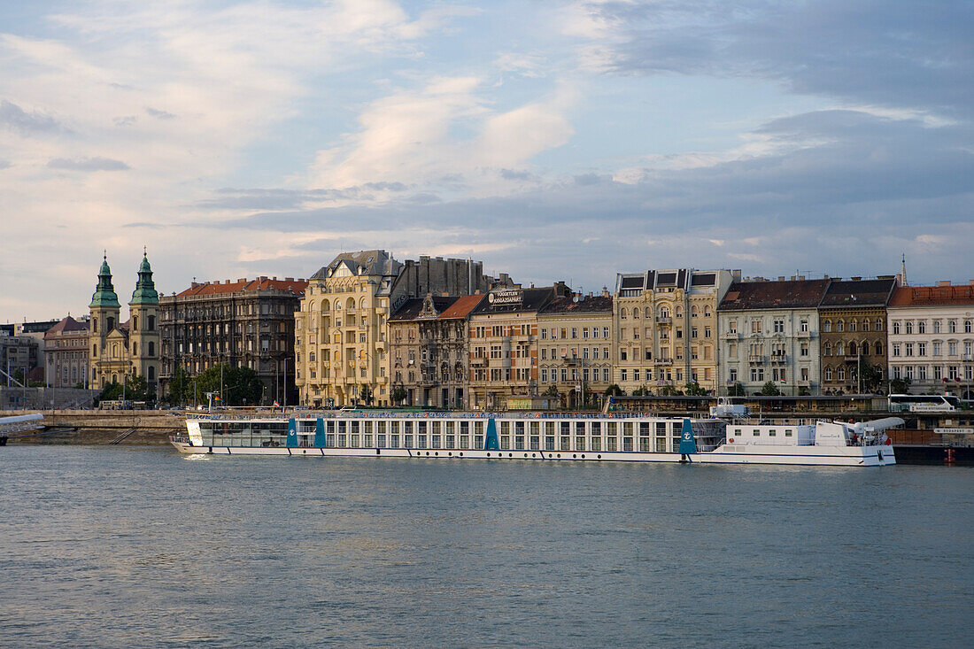 Cruiseship Bellevue on Danube River, View from Buda, Budapest, Hungary